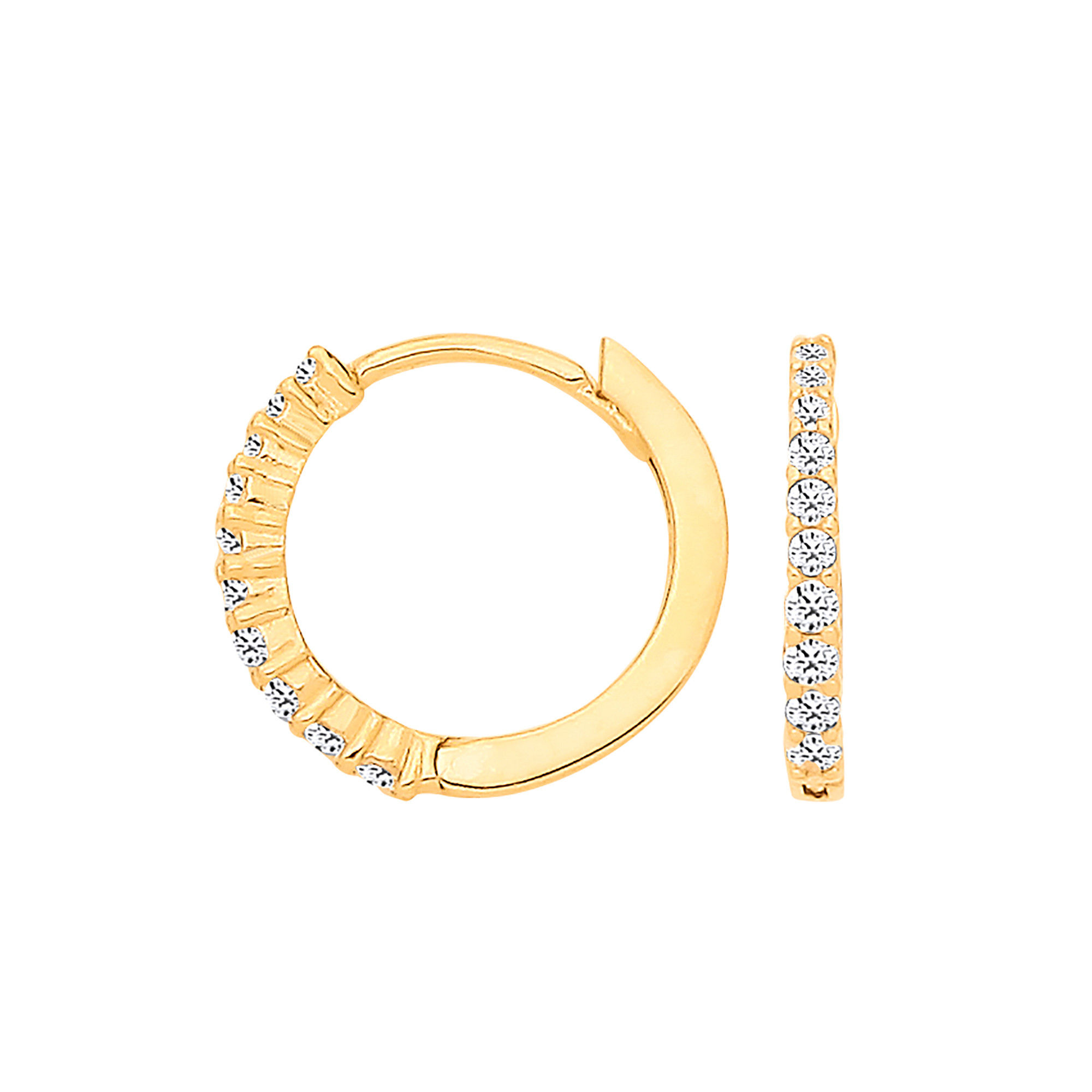 Yellow Gold Claw Set CZs Small Huggies