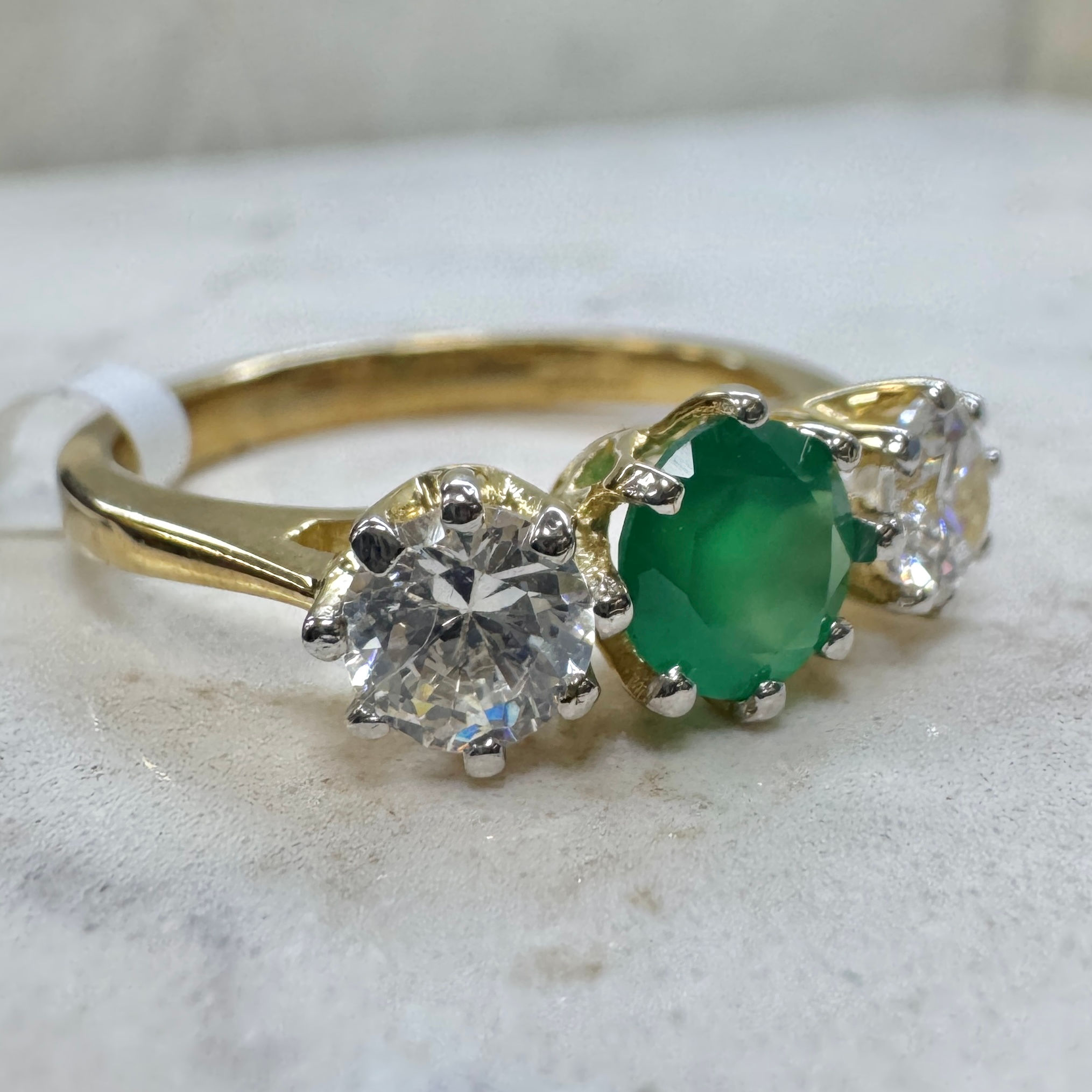 9ct Yellow Gold Agate and CZ Trilogy Ring