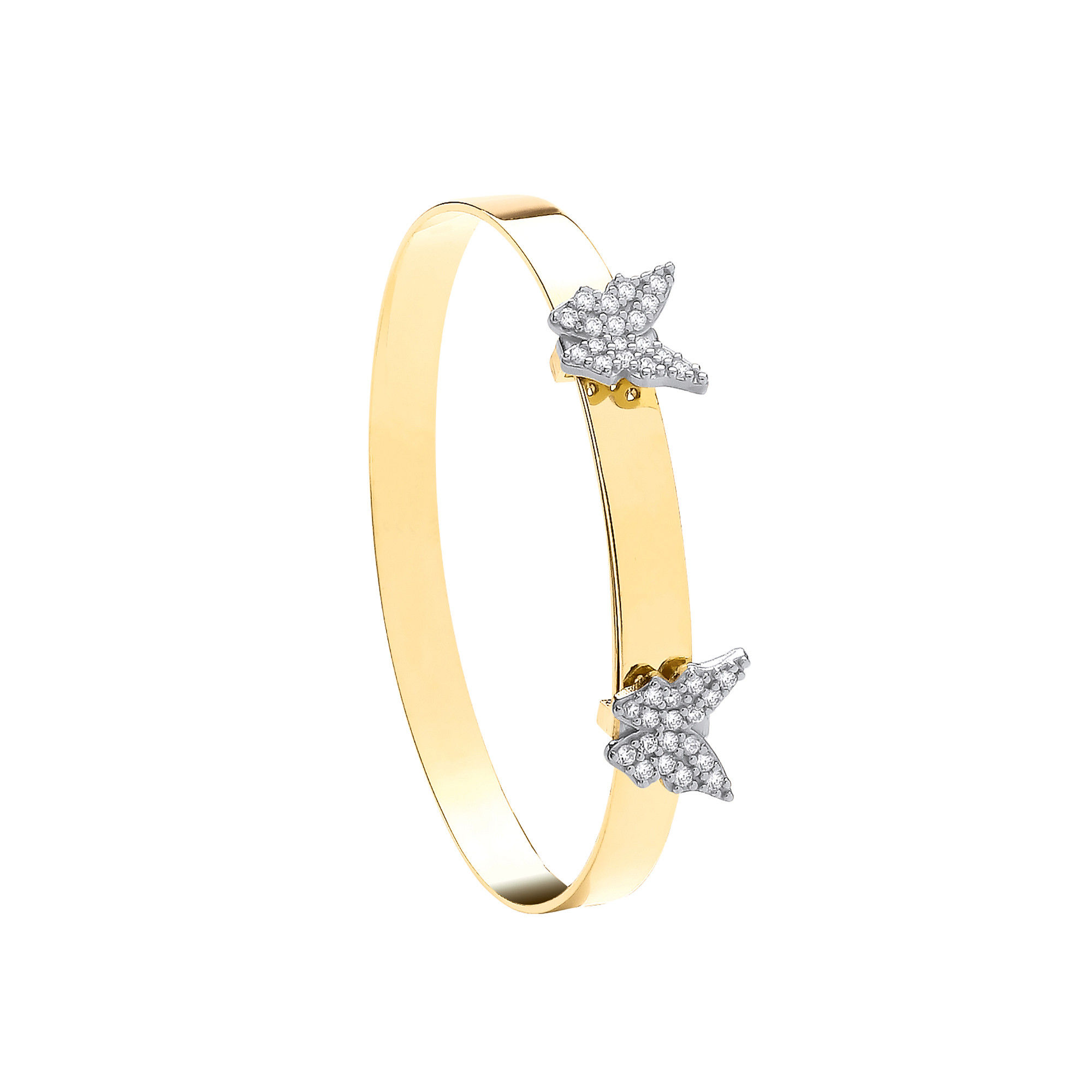 Yellow Gold 4.3mm CZ Butterflies Baby Bangle