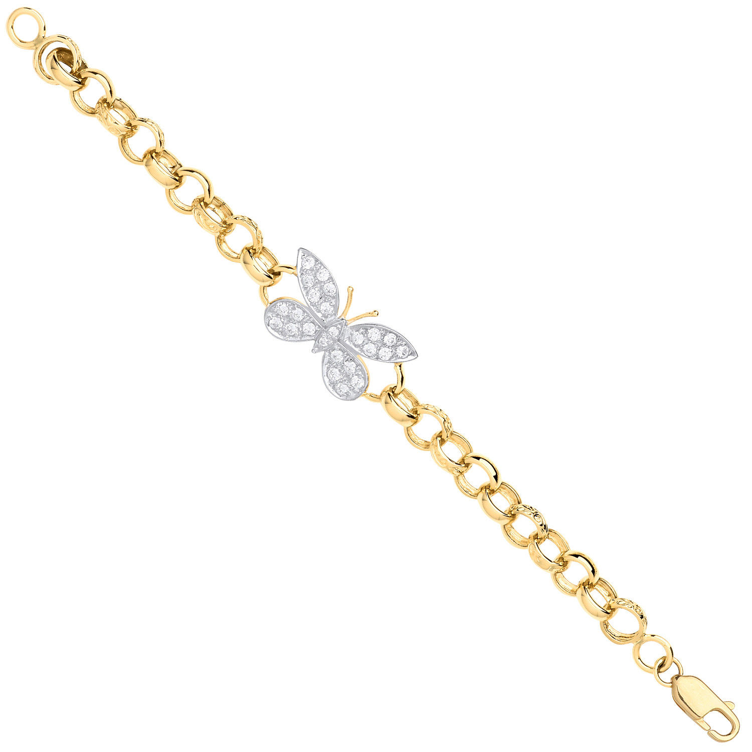 Yellow Gold Cz Butterfly Charm Baby Belcher Bracelet