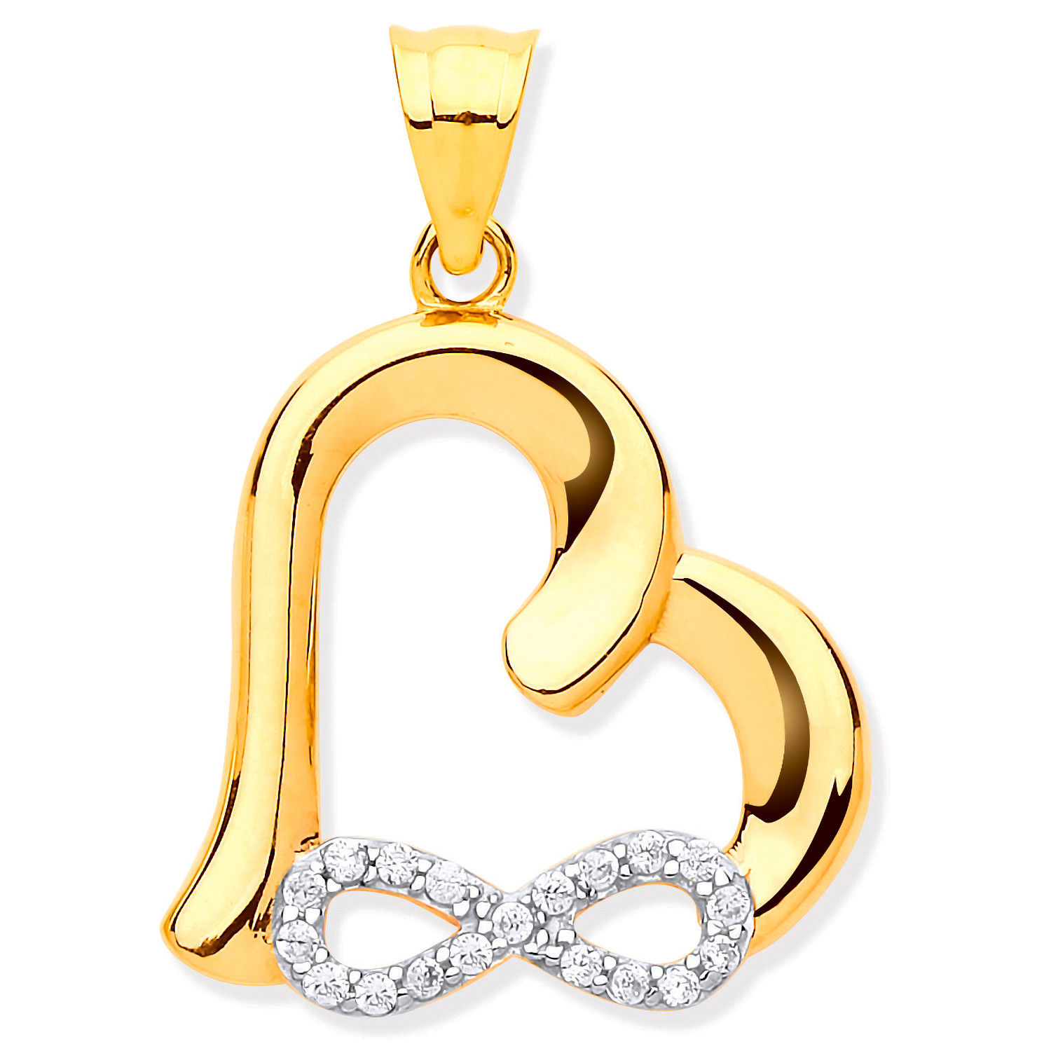 Yellow Gold Cz Infinity, Heart Pendant