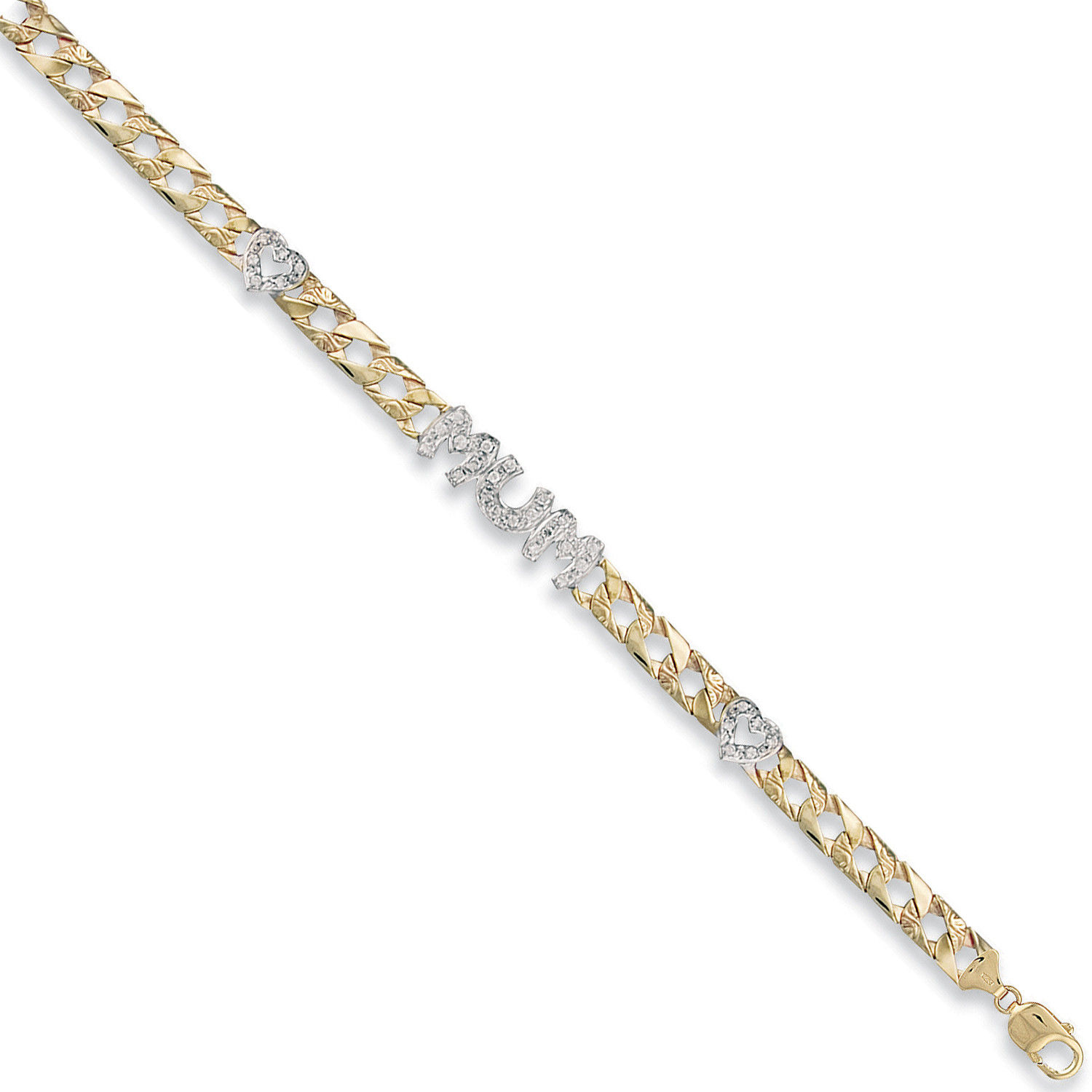 Yellow Gold Cz Mum & Heart Bracelet