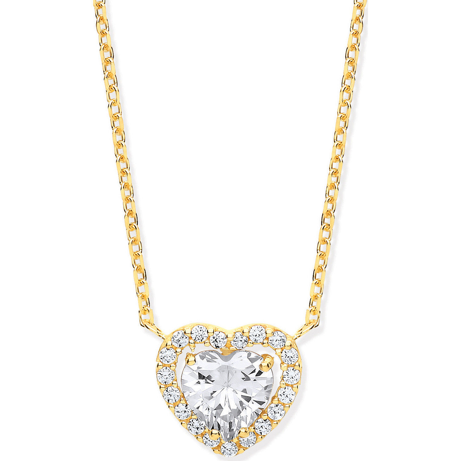 Yellow Gold Heart Halo Style CZs Pendant on 18" Chain