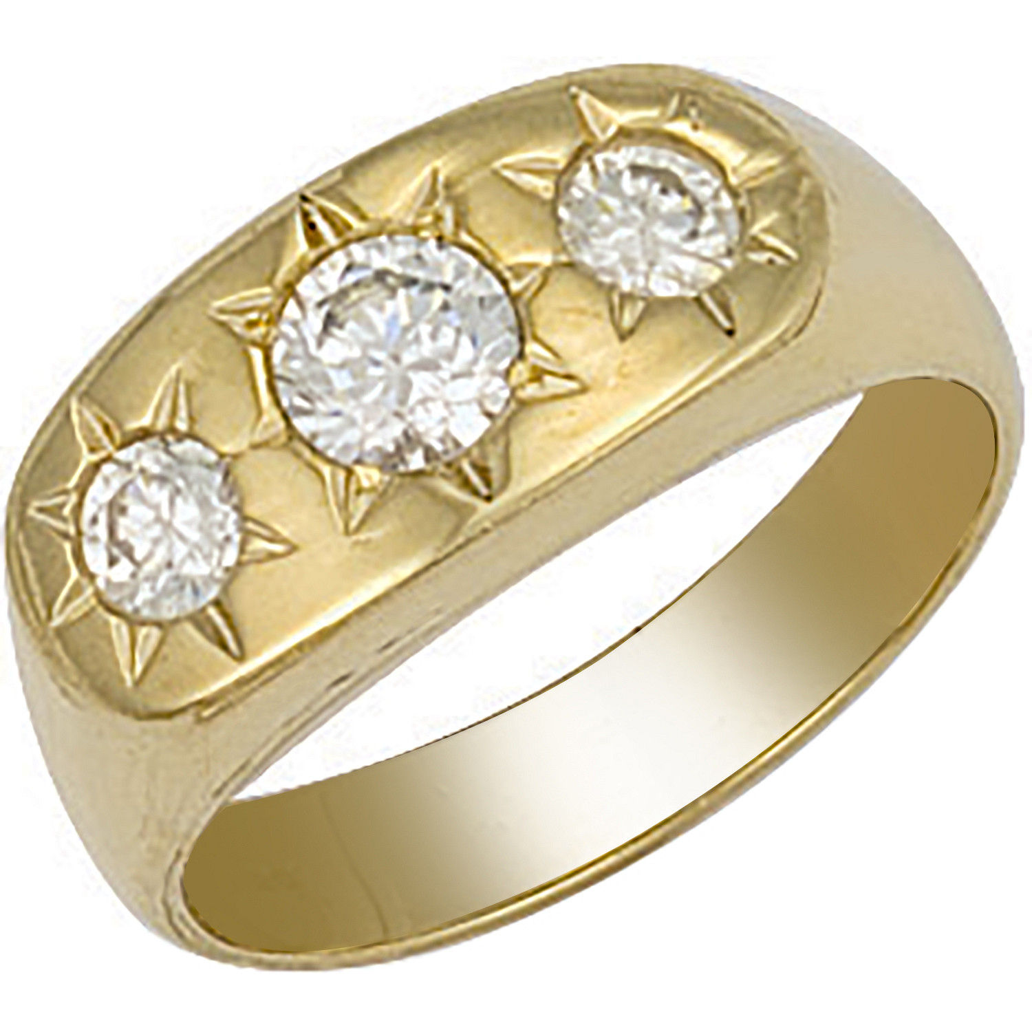 Yellow Gold Gents 3 Stone Cz Ring