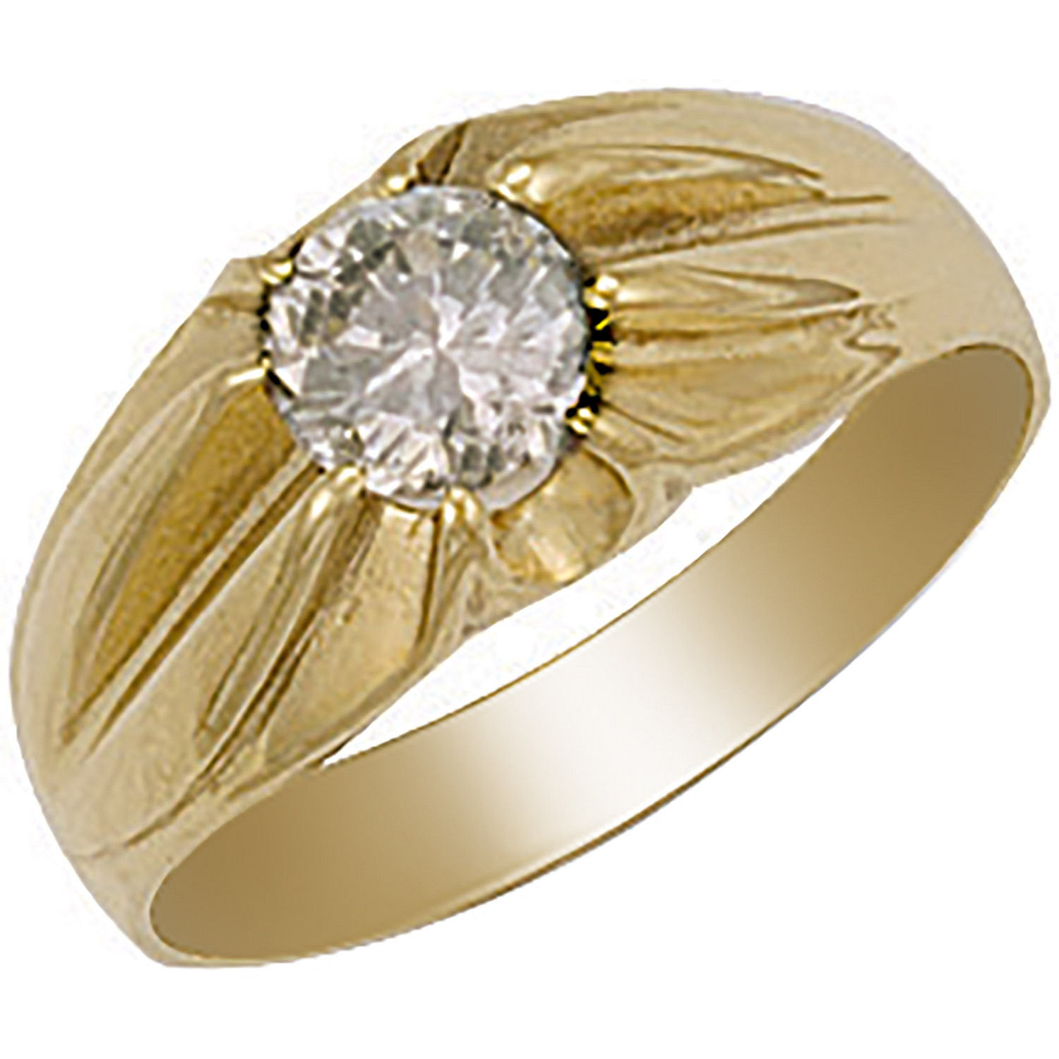 Yellow Gold Cz Gipsy Ring S