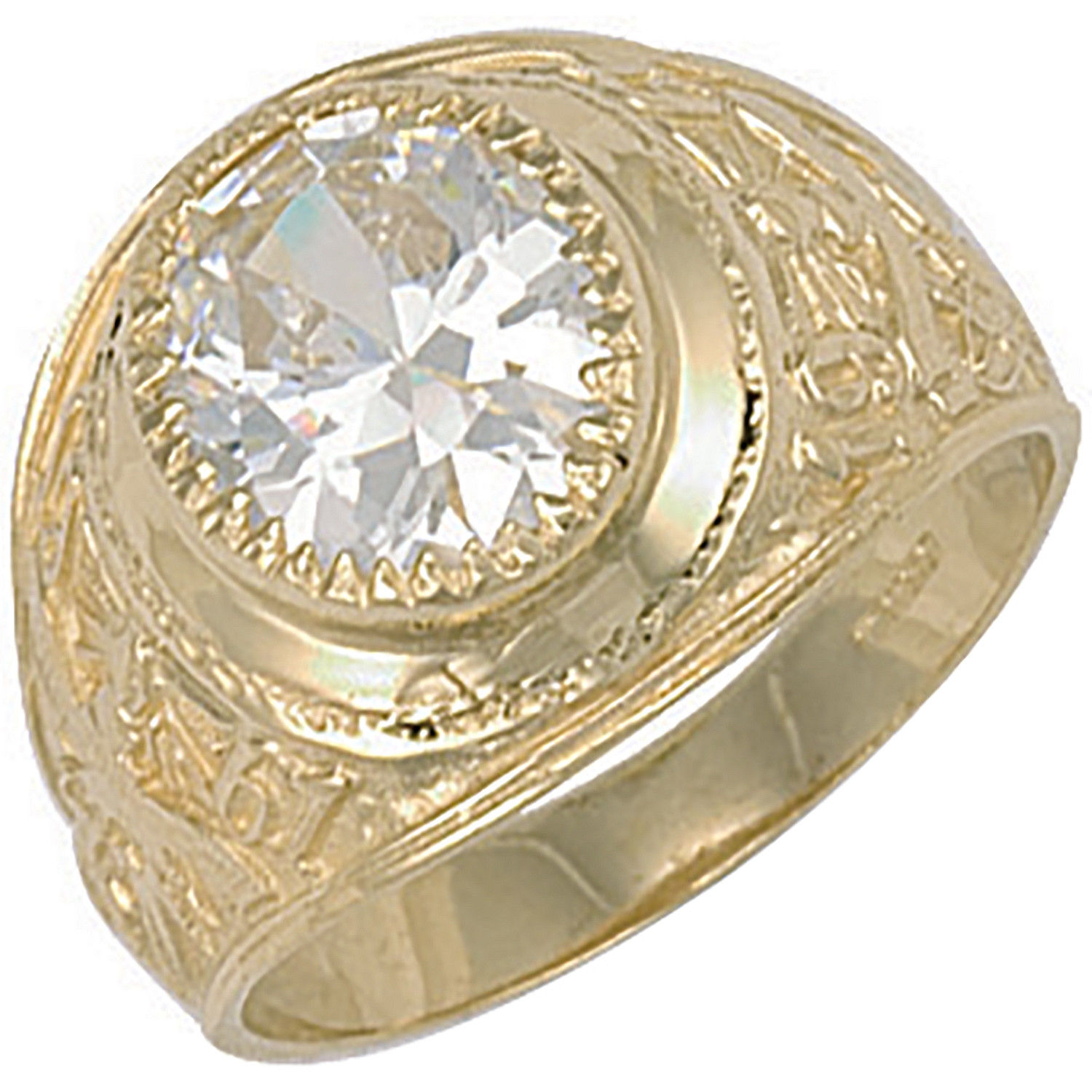 Yellow Gold White Cz Stone College Ring