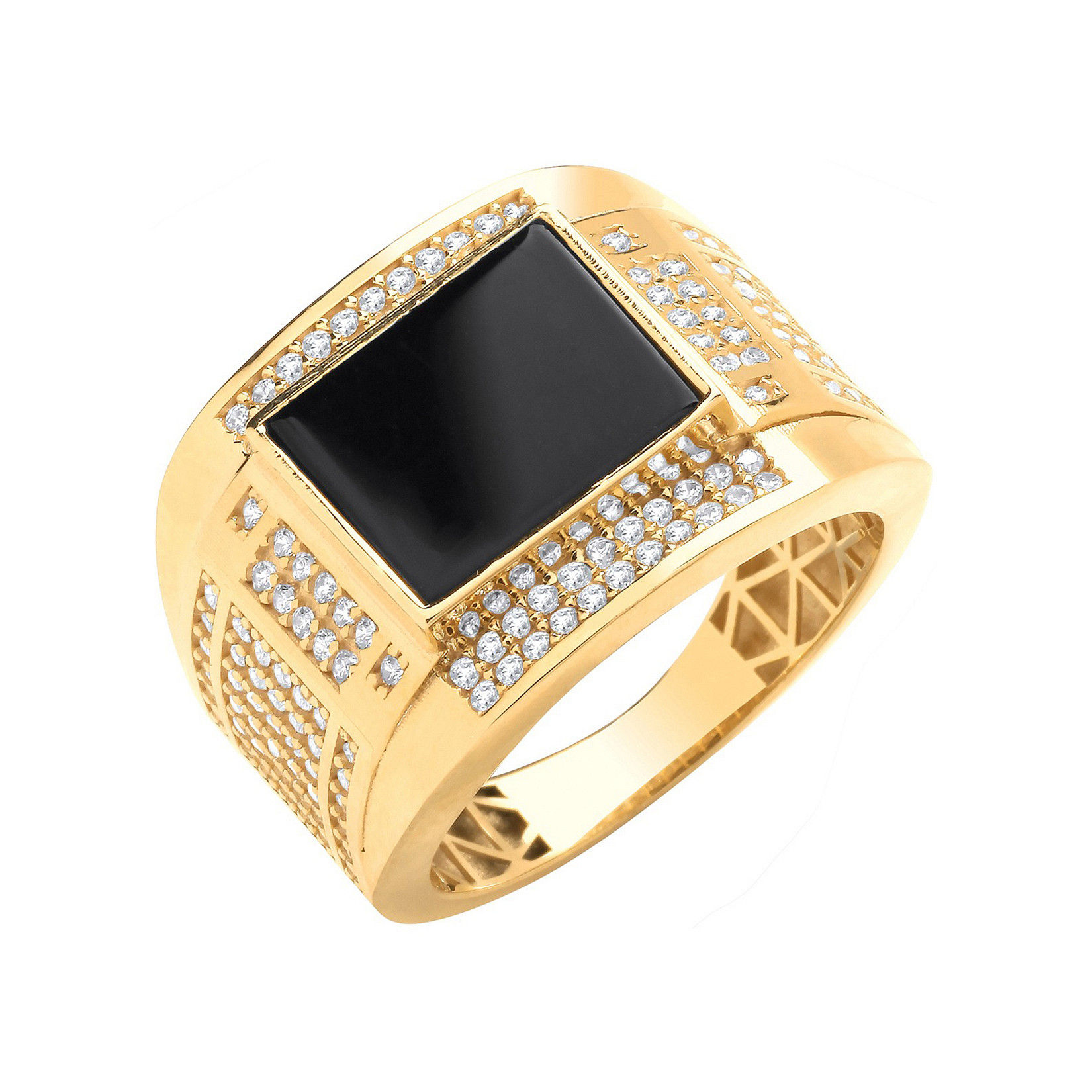 Yellow Gold CZs & ONYX Square Gents Ring