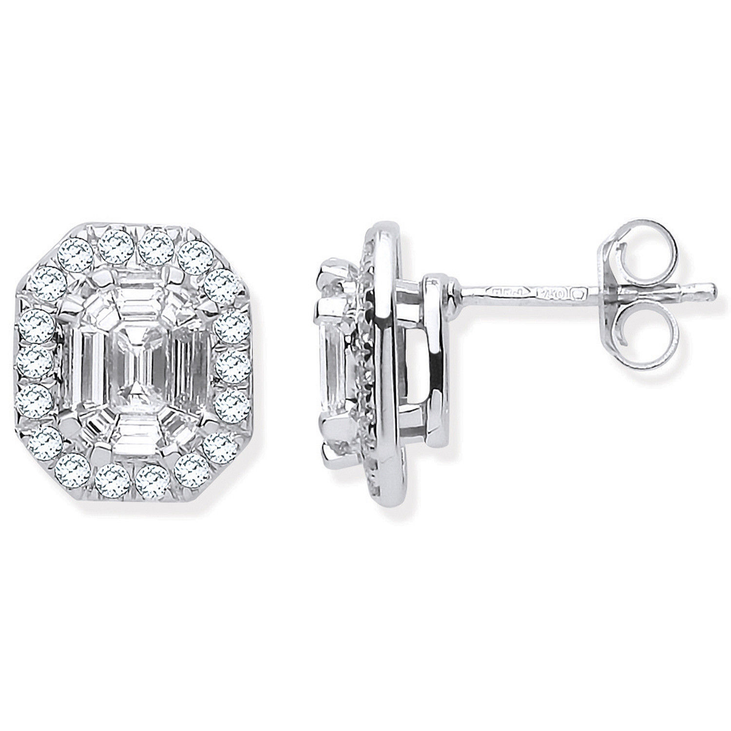 18ct WG Rd. Baguettes & Emerald Centre 1.40ctw Diamond Studs