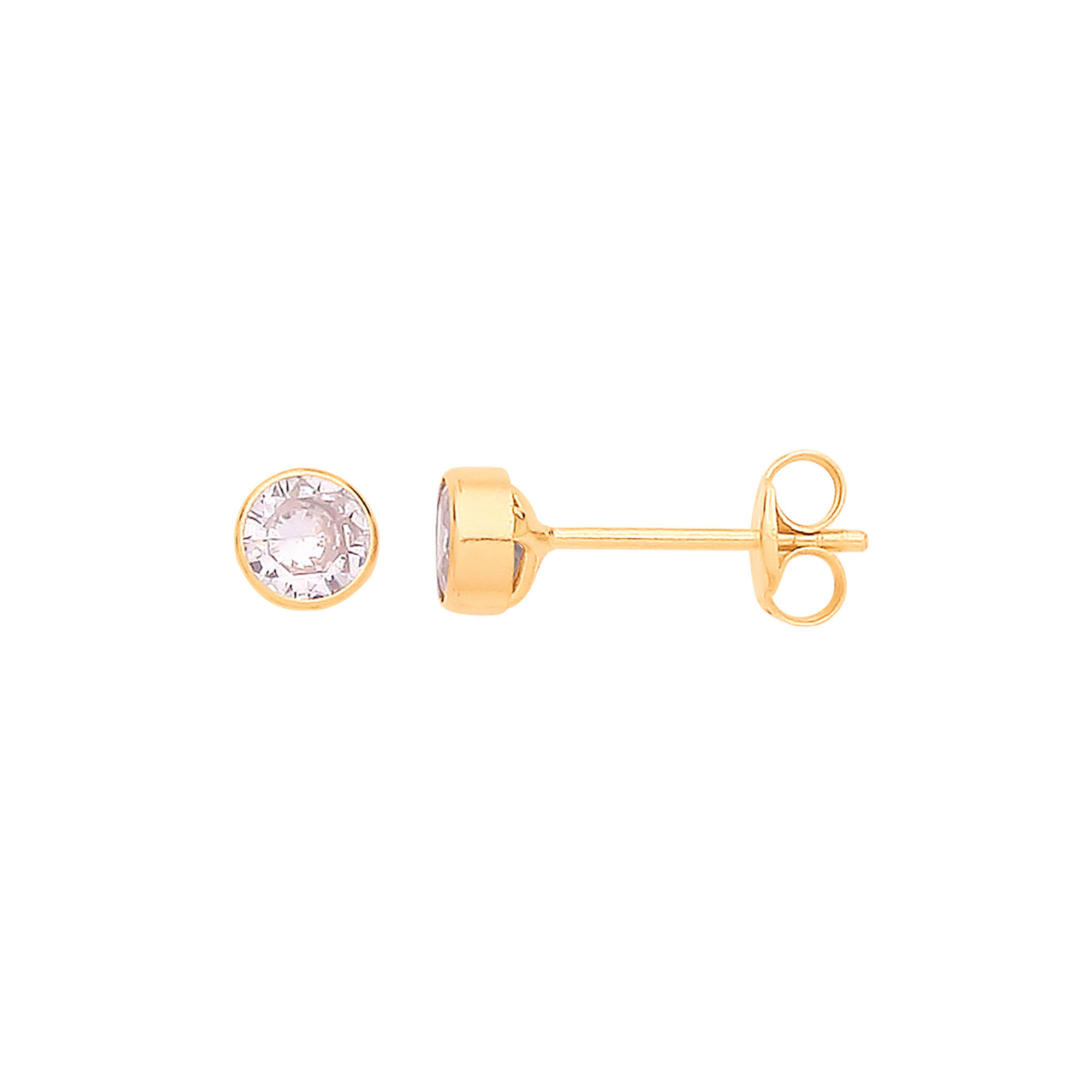 9ct Yellow Gold 4mm Rubover Set Clear CZ Studs