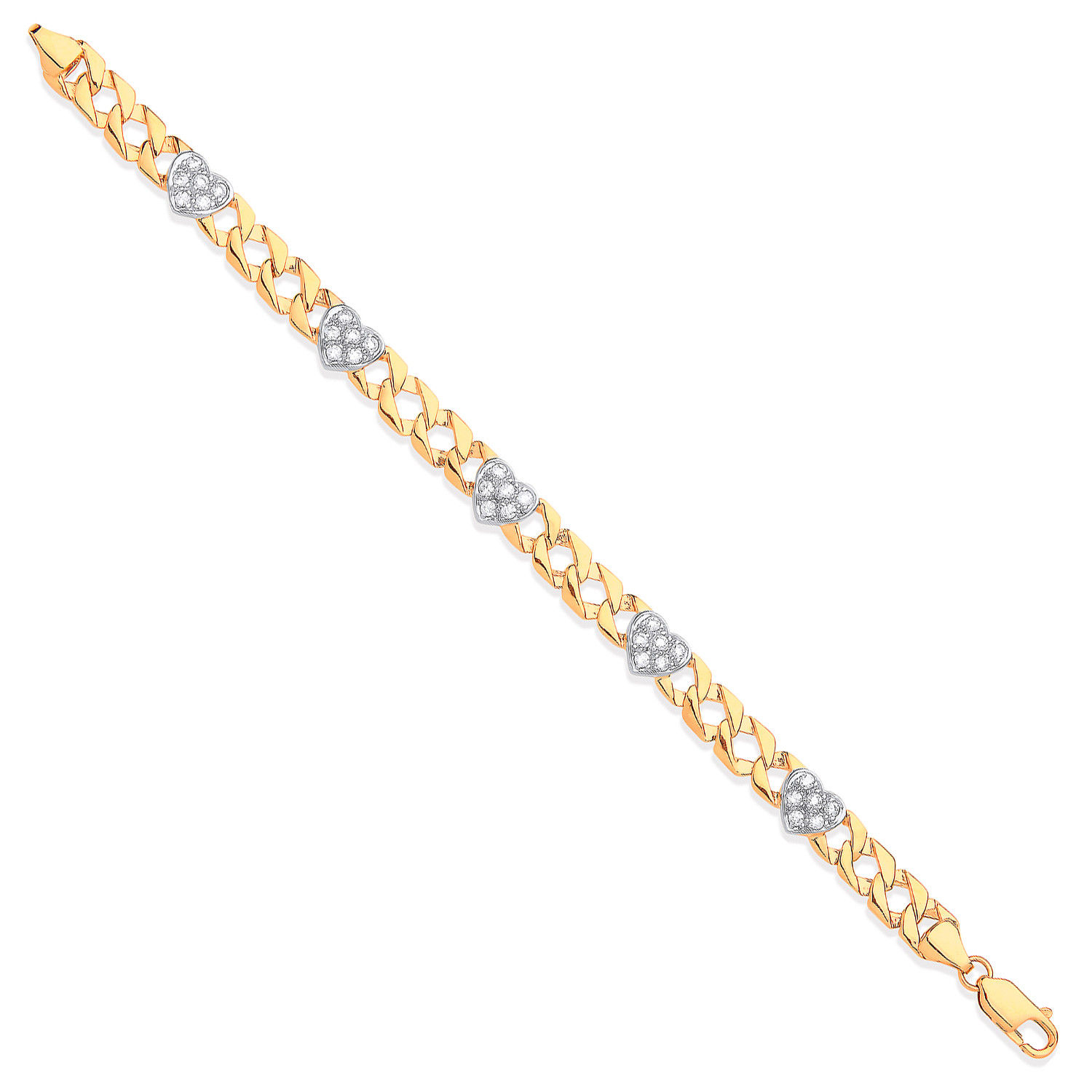 Yellow Gold Casted Ladies Cz Heart Bracelet