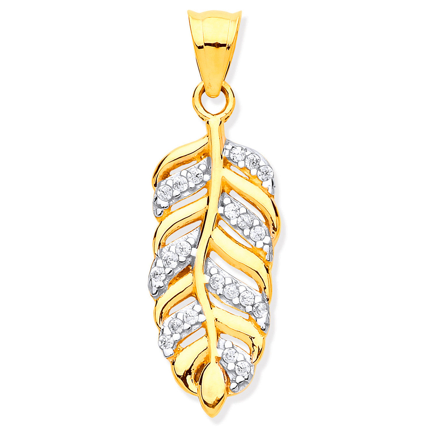 Yellow Gold Cz Leaf Pendant