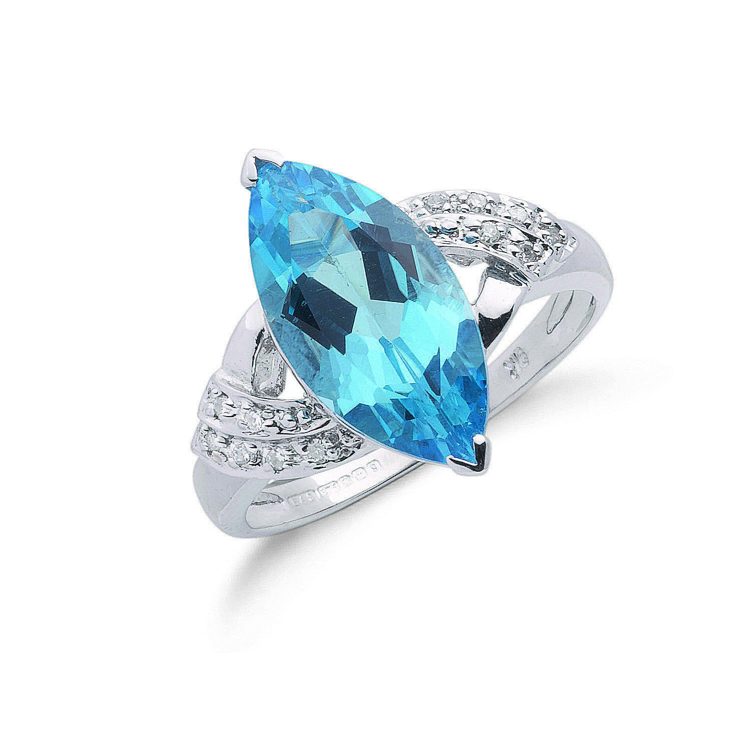 9ct White Gold 0.06ct Diamond & 4.84ct Blue Topaz Ring M