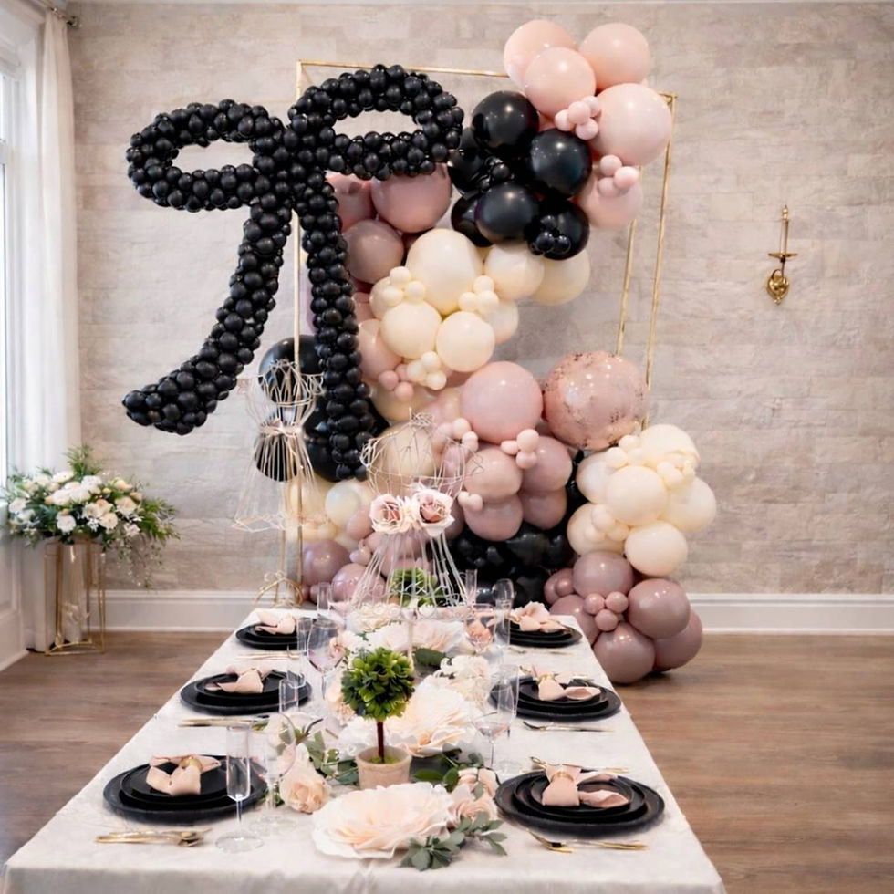 Balloon Garland and Tablescape with signature bow by Party and Co. Event Styling