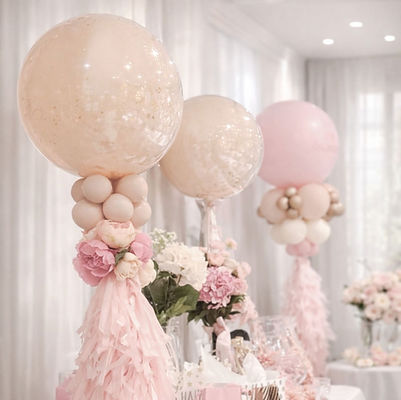 Balloon centrepieces on gift table for styled event by Party and Co. Event Styling