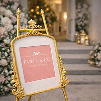Party and Co. Event Styling gold stand with signage in Toronto the GTA and York Region