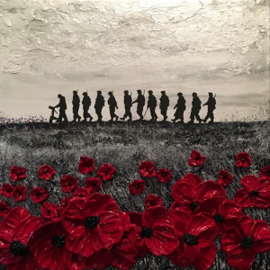 Soldiers Marching in Poppy Field