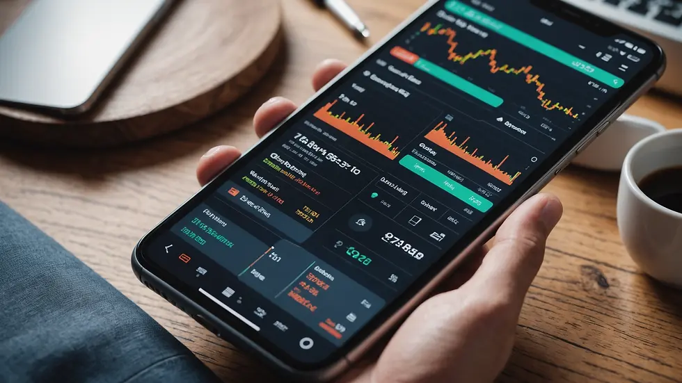 High angle view of a trading platform interface on a mobile device