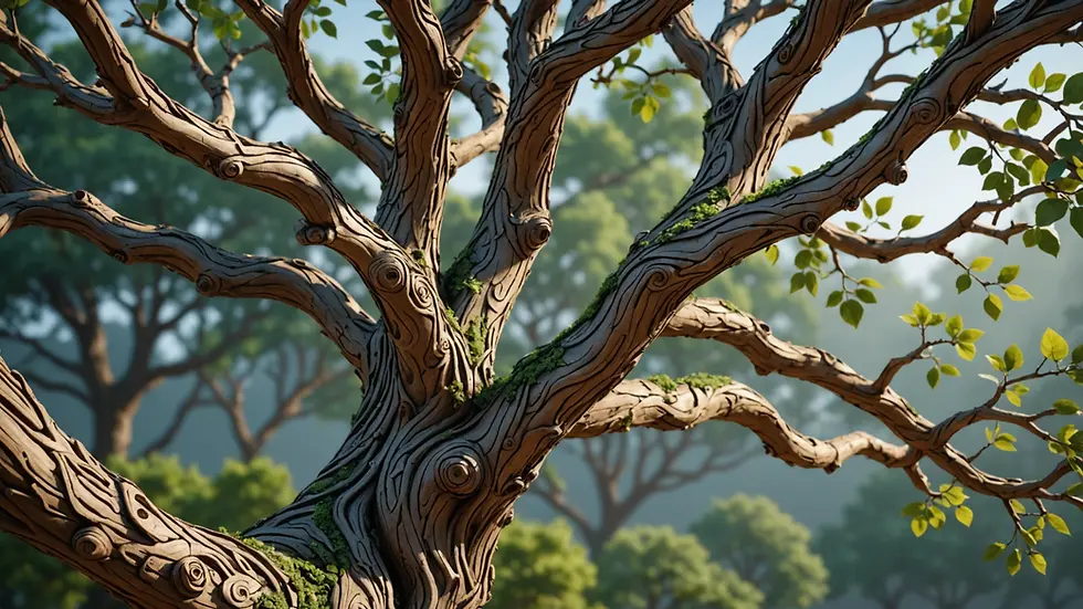 Close-up view of a 3D doodled tree with intricate branches