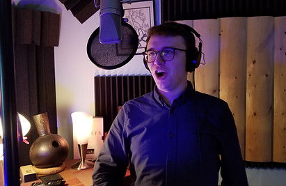 Male singer in session