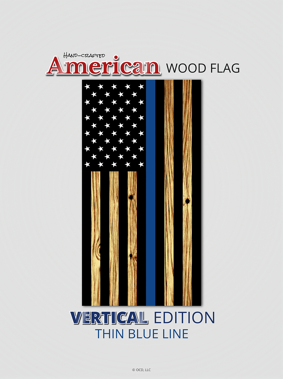 Thumbnail: "Thin Blue Line" Vertical American Wood Rustic Torched Flag