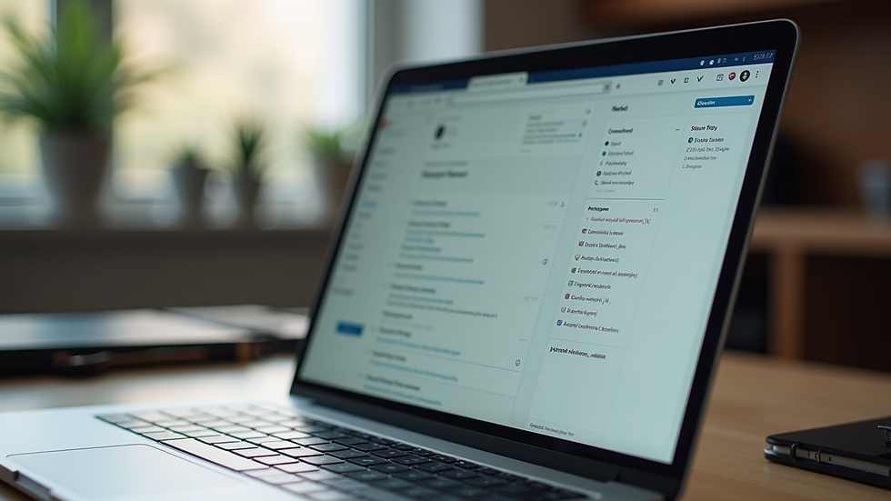 Close-up view of a laptop screen displaying a digital note-taking app with organised content