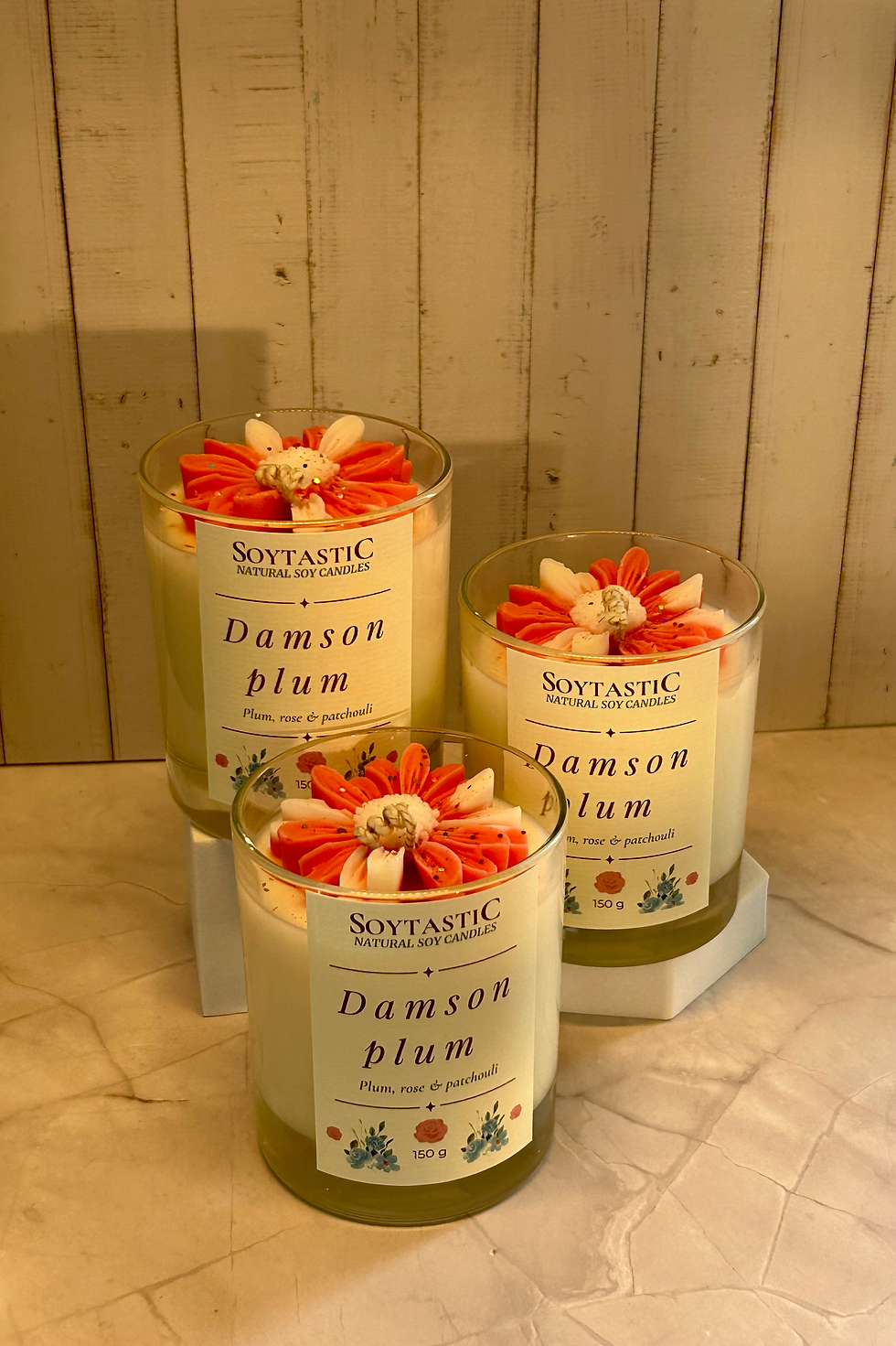 soy candle decorated with flower