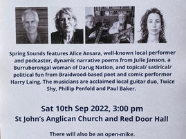 Spring Sounds: Sept 10th at Red Door, Moruya