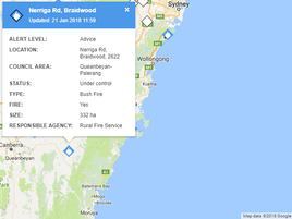 Nerriga smoke drifting to the coast