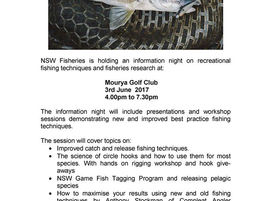 NSW Fisheries Info night Moruya Jun 3rd