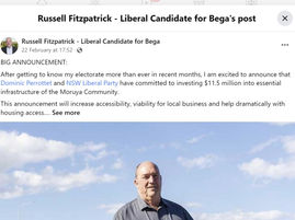 Liberal Candidate for Bega makes a boo-boo