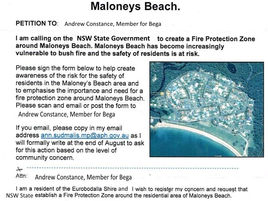 Maloneys Beach fire zone petition
