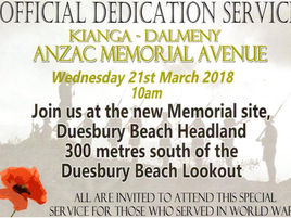 Official ANZAC memorial dedication @ Duesbury Headland March 21st