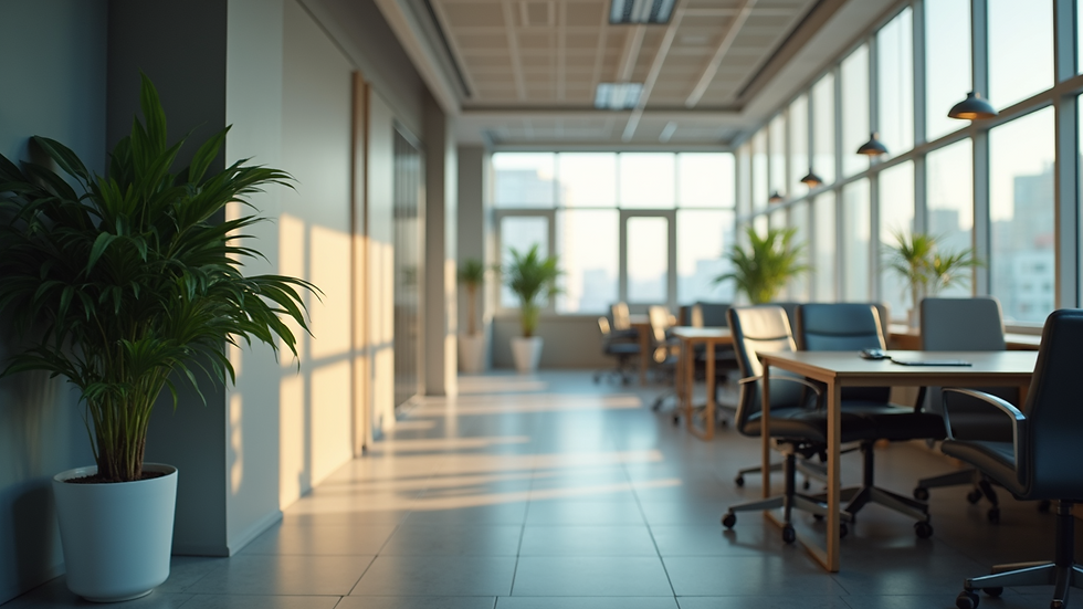 High angle view of a well-lit office corner