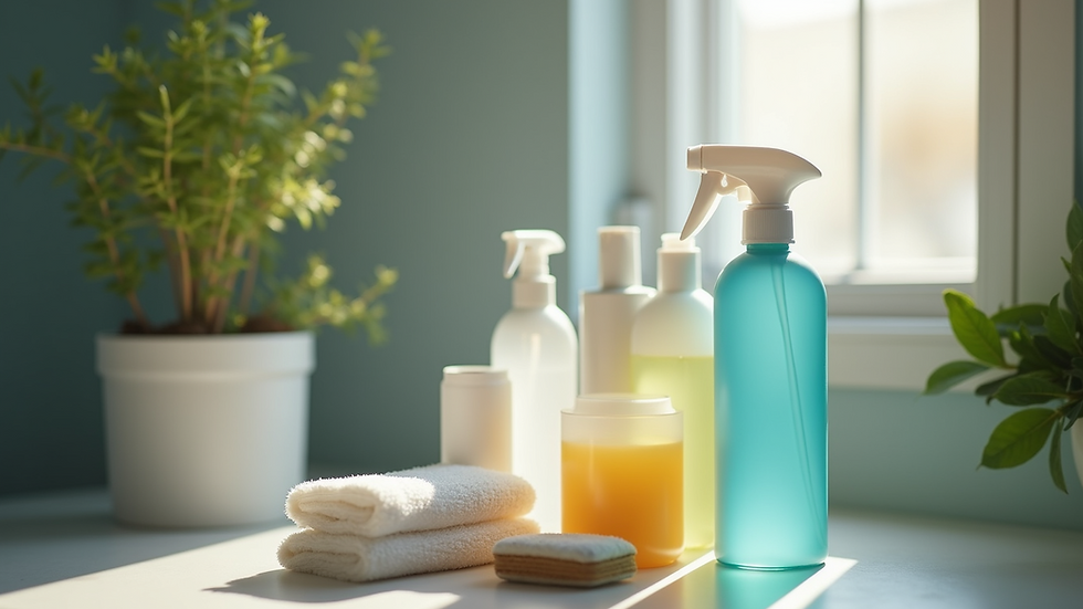 Close-up view of a cleaning supply kit