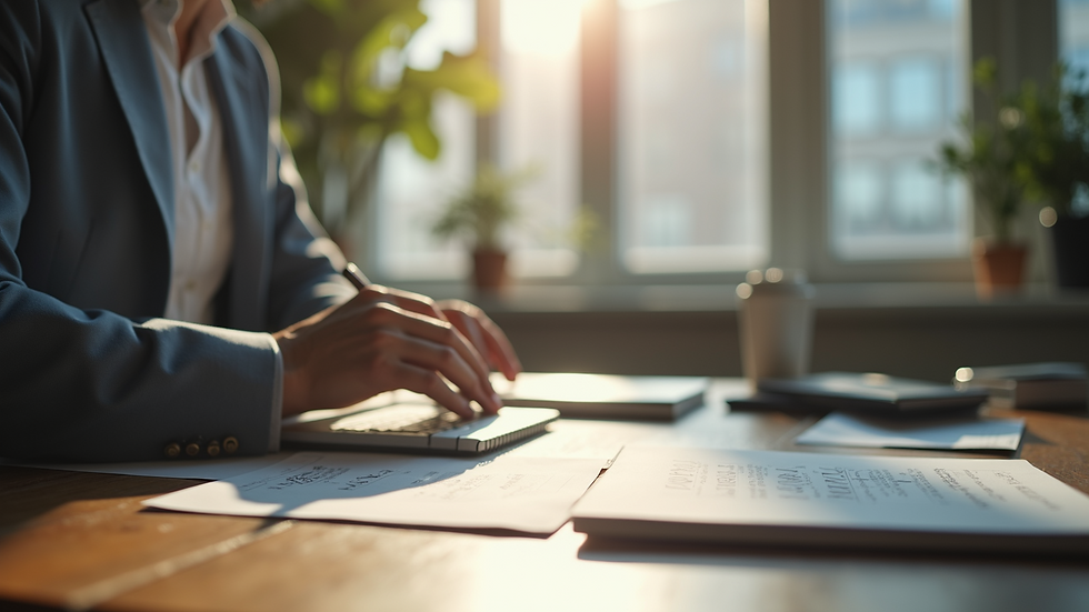 Eye-level view of a tidy office desk
