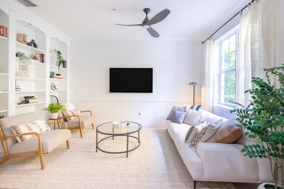A cozy living room in a modern condo downtown Delray Beach Florida