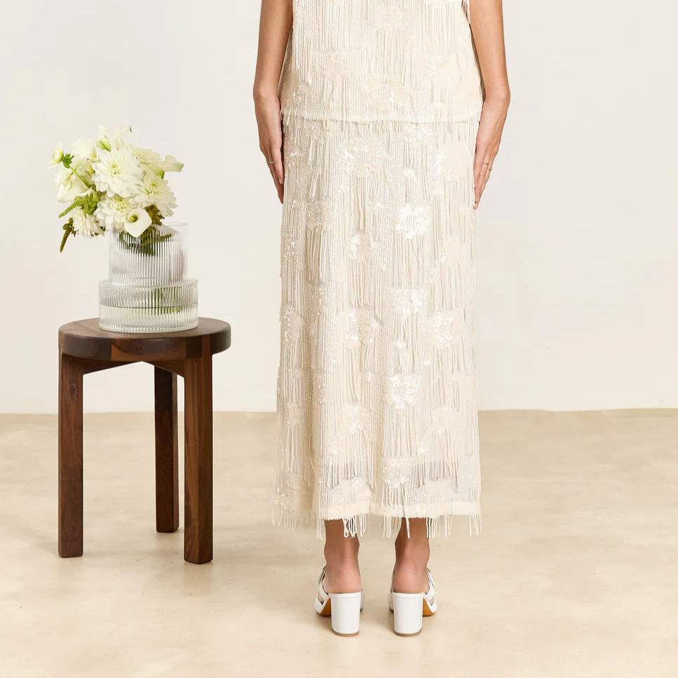 Thumbnail: STUDIO CLIQUE Claudine Sequin Fringe cream.
