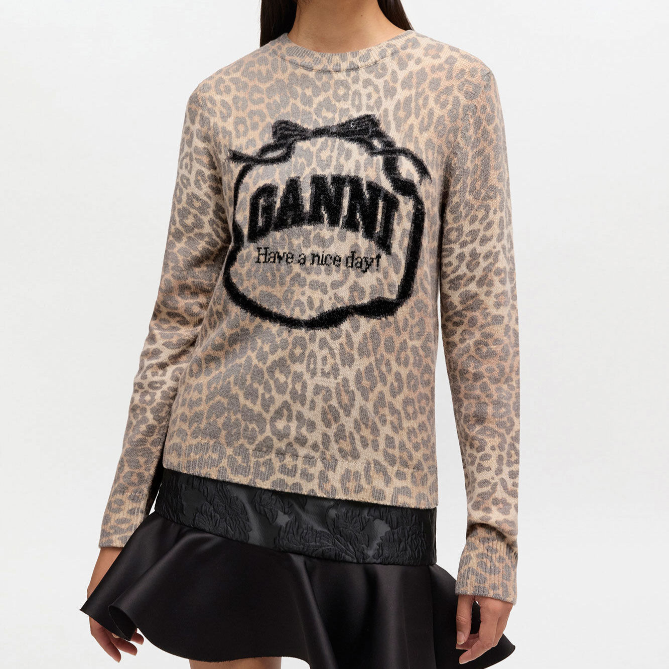 GANNI A1070047 Graphic Wool Sweater leopard.