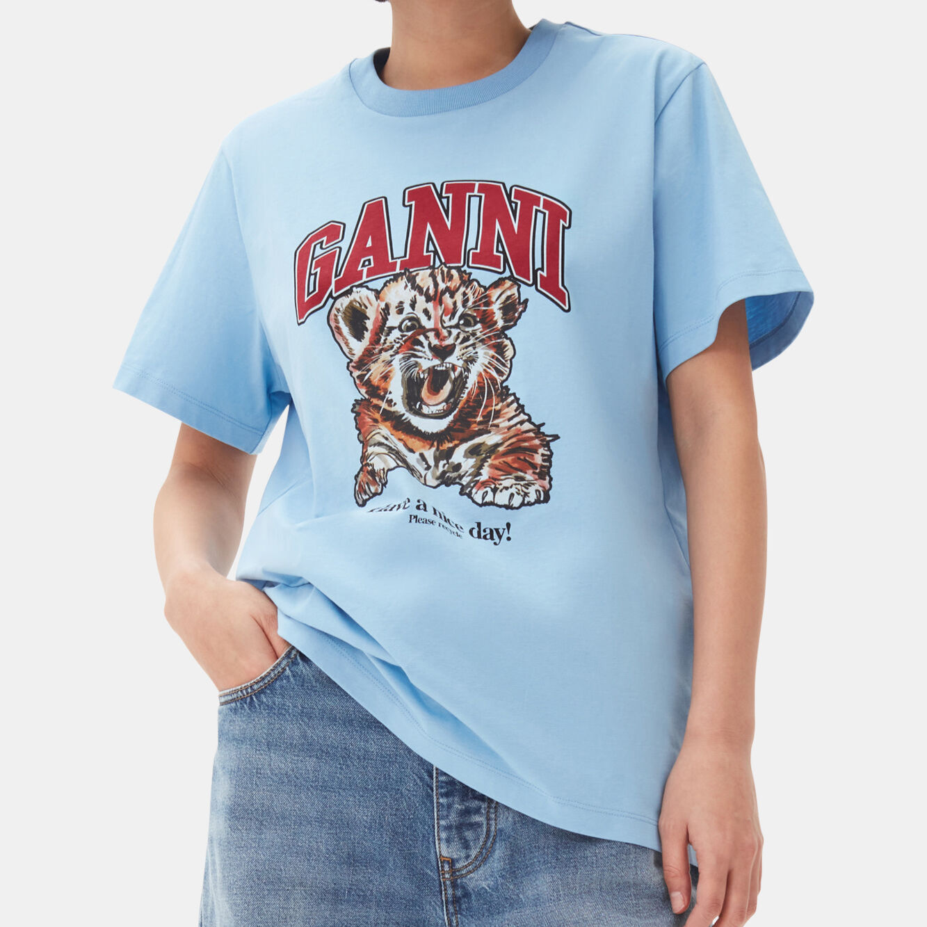 GANNI T4007 Basic Jersey Tiger Relaxed T-shirt blissful blue.