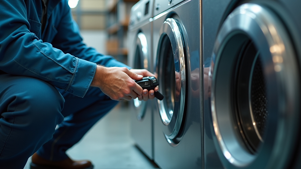 Close-up view of a technician repairing a washing machine