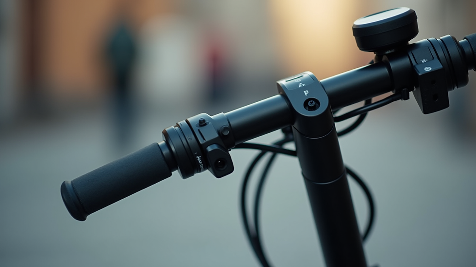 Close-up view of a folding electric scooter’s handlebar and control panel