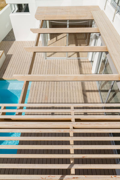 View over pool with crossbeams