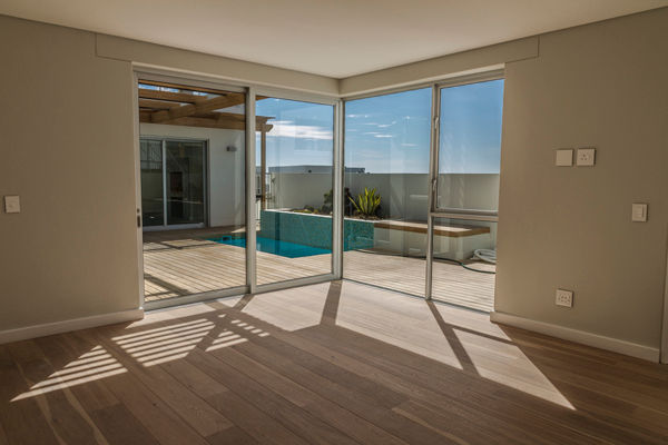 Bedroom window view over pool