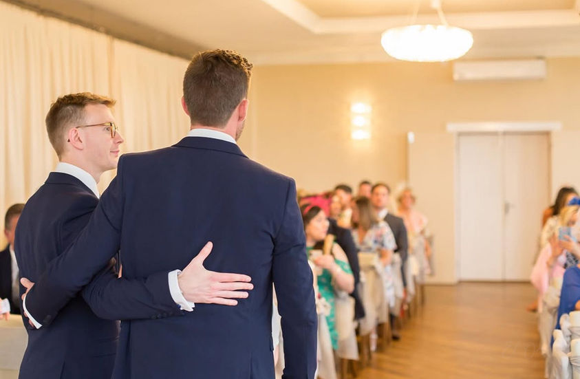 Groom and Best Man, The Cliff Hotel, Cardigan Bay