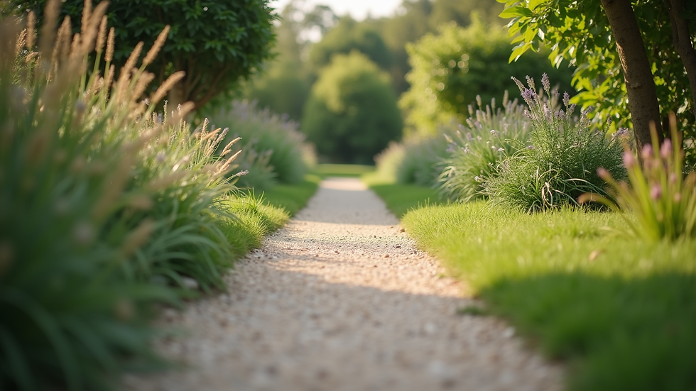Eye-level view of a peaceful garden path at a recovery centre