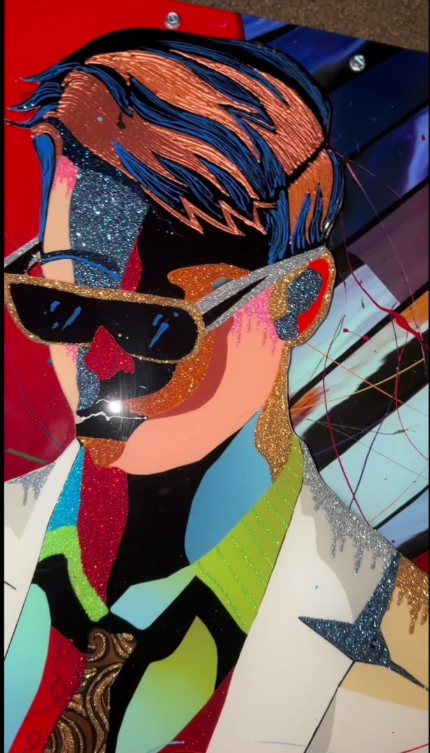 "Pause for the cause (Red skies)" original Flat Life artwork by Marcus Glenn, featuring acrylic paint, a glossy UV resin pour