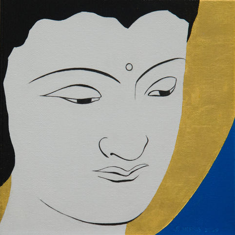 ◌ 菩薩 2024-2◌ 
/ 2024 /金箔油彩畫布  / 30x30cm /

參酌印度犍陀羅(西元一至三世紀)的菩薩像，繪製具當代感的菩薩像。