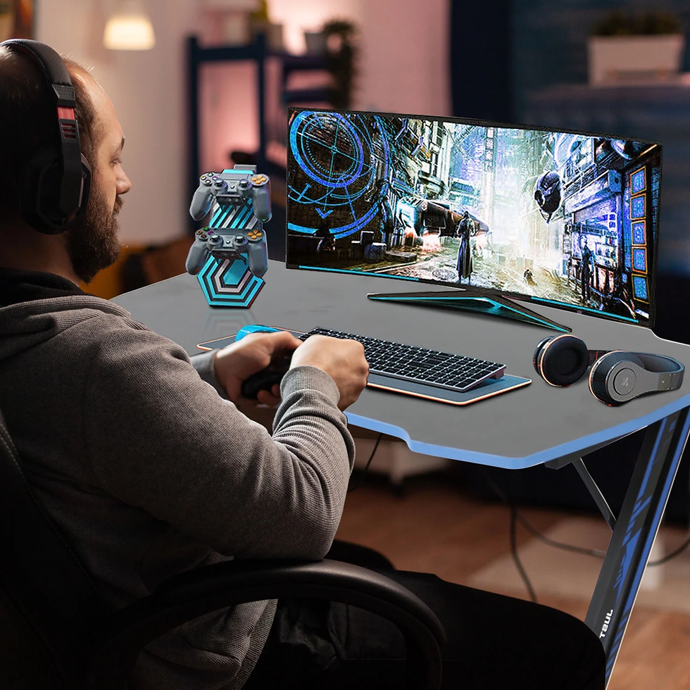 Thumbnail: 39 Inch Small Gaming Desk, Z Shaped PC Computer Desk Gaming Workstation with Hea