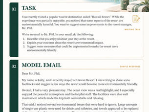 托福 EMAIL WRITING - 渡假村環保建議信