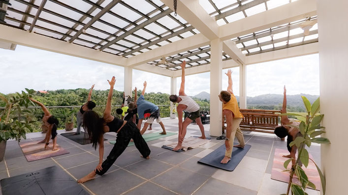 Yoga class in our rooftop in Tablas Island, Philippines